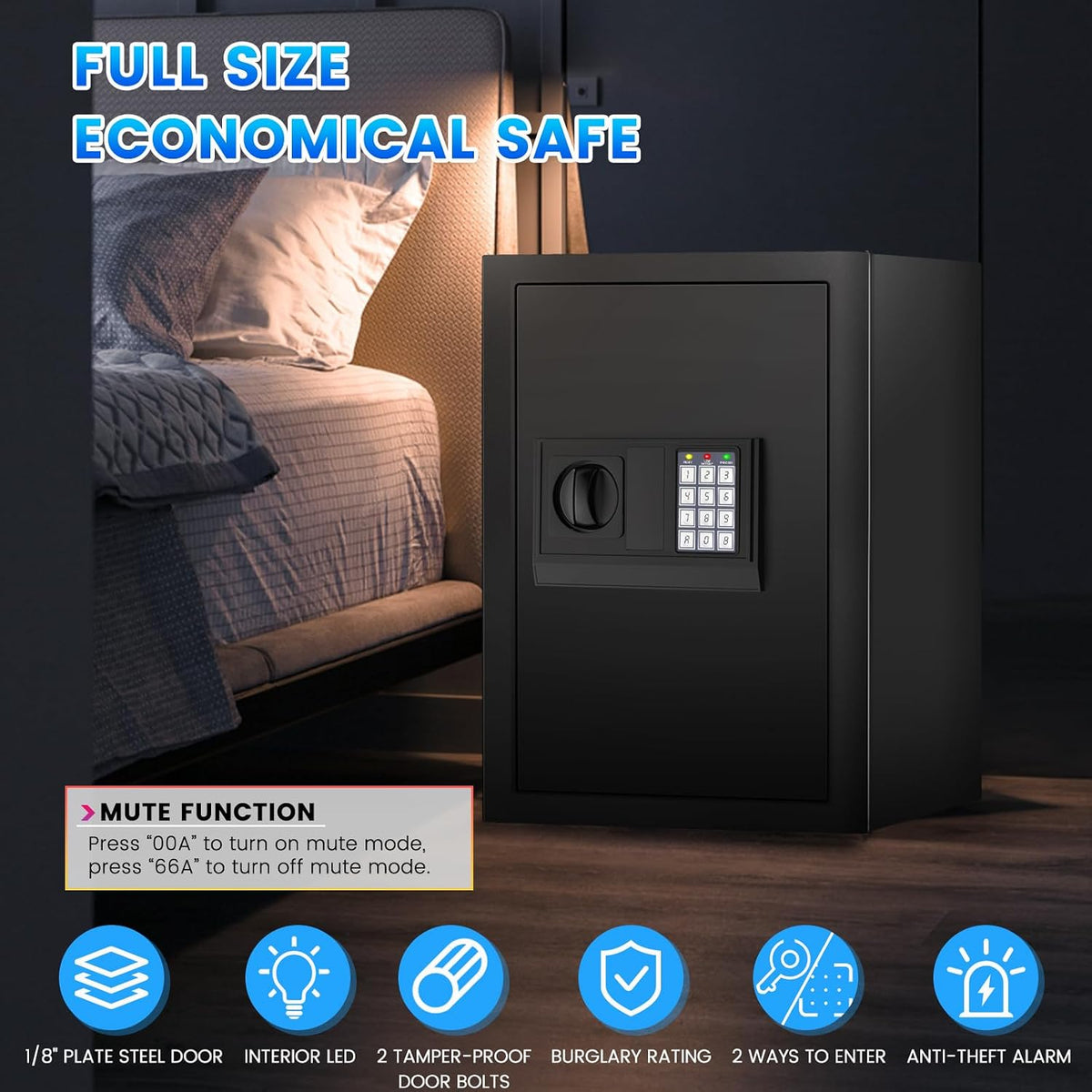 3.3 Cuft Large Home Safe, Digital Safe Box with Smart Alarm System