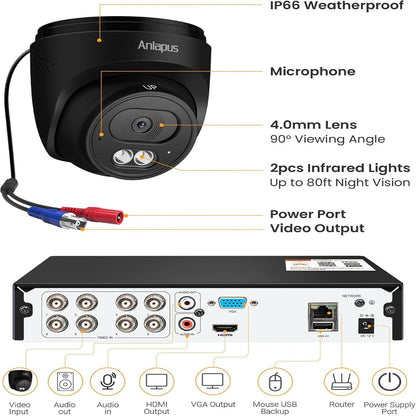 4K Wired Home Security Camera System, 4 X 8MP Dome Camera, 1TB HDD