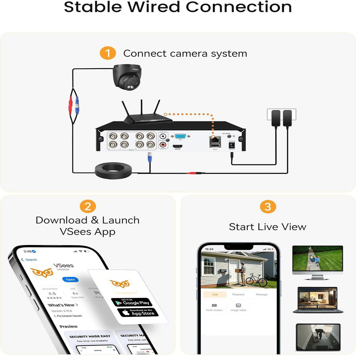 4K Wired Home Security Camera System, 4 X 8MP Dome Camera, 1TB HDD