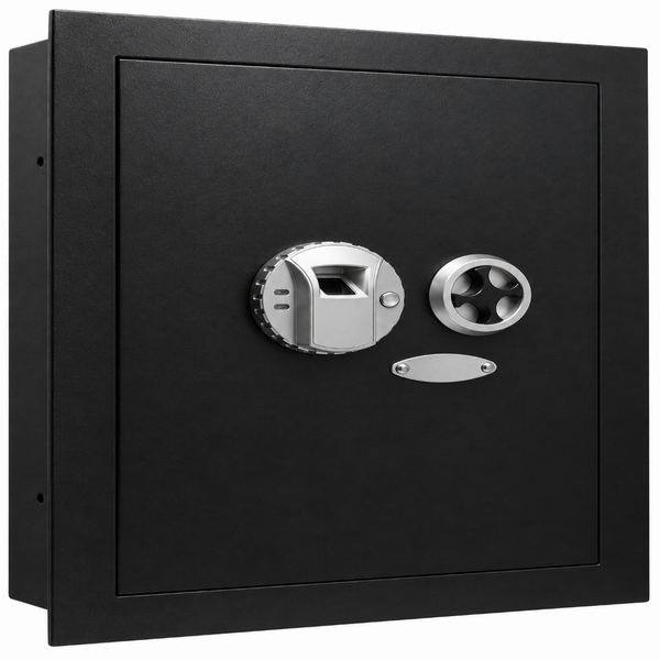 Biometric Fingerprint Wall Safe with Adjustable Shelves – Steel Security Safe with Pry-Resistant Deadbolts, Mountable for Home, Office, and Business Use - in Wall Safe - Hidden Safe Cabinet