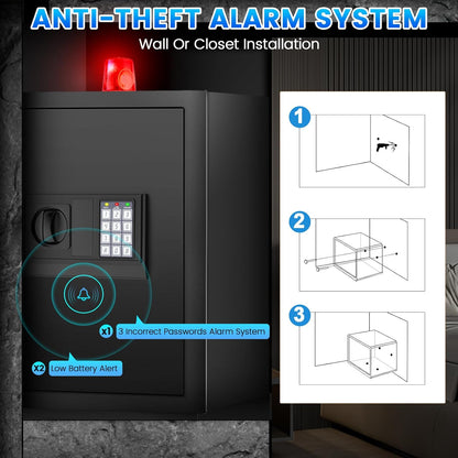 3.3 Cuft Large Home Safe, Digital Safe Box with Smart Alarm System