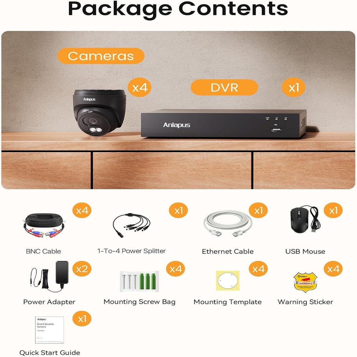 4K Wired Home Security Camera System, 4 X 8MP Dome Camera, 1TB HDD