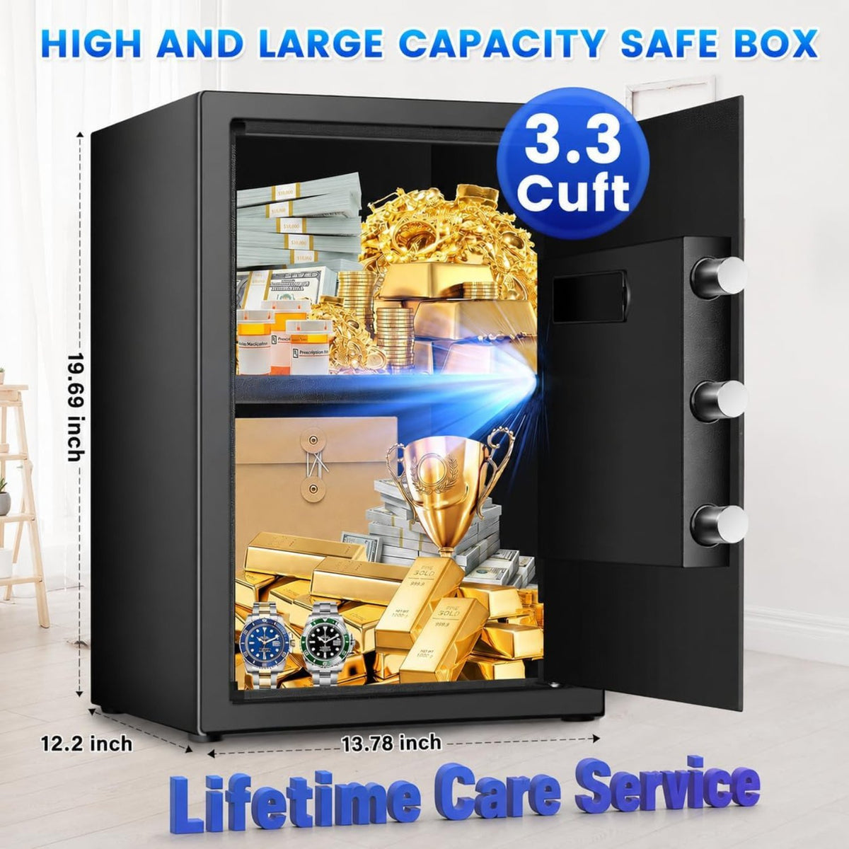 3.3 Cuft Large Home Safe, Digital Safe Box with Smart Alarm System