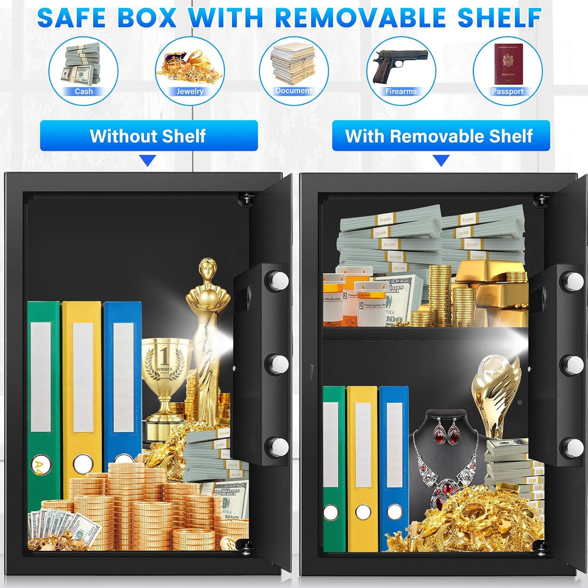 3.3 Cuft Large Home Safe, Digital Safe Box with Smart Alarm System