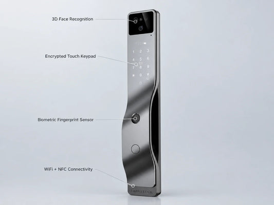 Smart Door Lock 3D Face Recognition Smart Home Door Lock Wifi NFC Digital Electronic Lock Wifi Camera Rfid Card Works ,Long Lasting — Feature Infographic